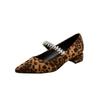 Grape Mother New Elegant Small Pointed Sparkling Diamond with Versatile Leopard Print Light Mouth Small Thick Heel Single Shoes Women's Spring