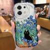 Vintage Blue Floral Black Cat Case for Xiaomi Redmi Note 14 13 12 11 10 Pro Plus 5G 9 14C 13C 4G 12C 10C 10S A2 A1 Soft Cover