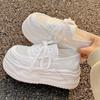 Fashion Lightweight Mesh Breathable Platform White Sneaker Women Spring Summer Shoes Casual Lace Up Flat Bottom Heighten Vulcanize Shoes