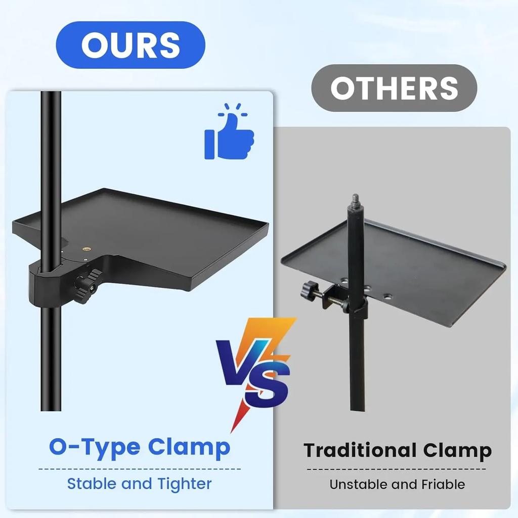 Adjustable Mic Stand Tray, 225×165mm Sound Card Platform,O-Type Clamp Fits 13-47mm Tubes, for Live Streaming Recording