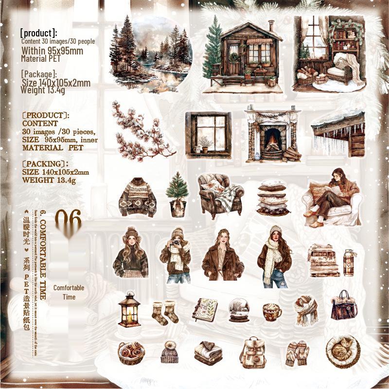 

Yan Ji Warm Scenery Sticker Pack: PET Journal Decoration & Collage Base - 6 Styles