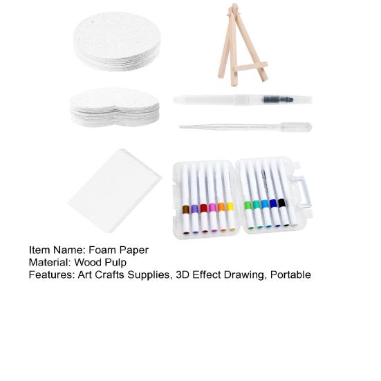 1 Set Foam Texture Paper Kit with Brush Pens 3D Drawing Paper Sheet DIY Art Crafts Supplies White Cellulose Cards Foam Art Painting Paper