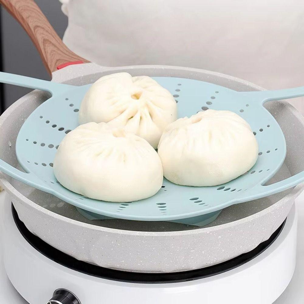 Long Handle Silicone Steamer Basket Heat Resistant Reusable Vegetable Steamer Non-Stick Easy Clean Dumpling Steamer Cooking Food