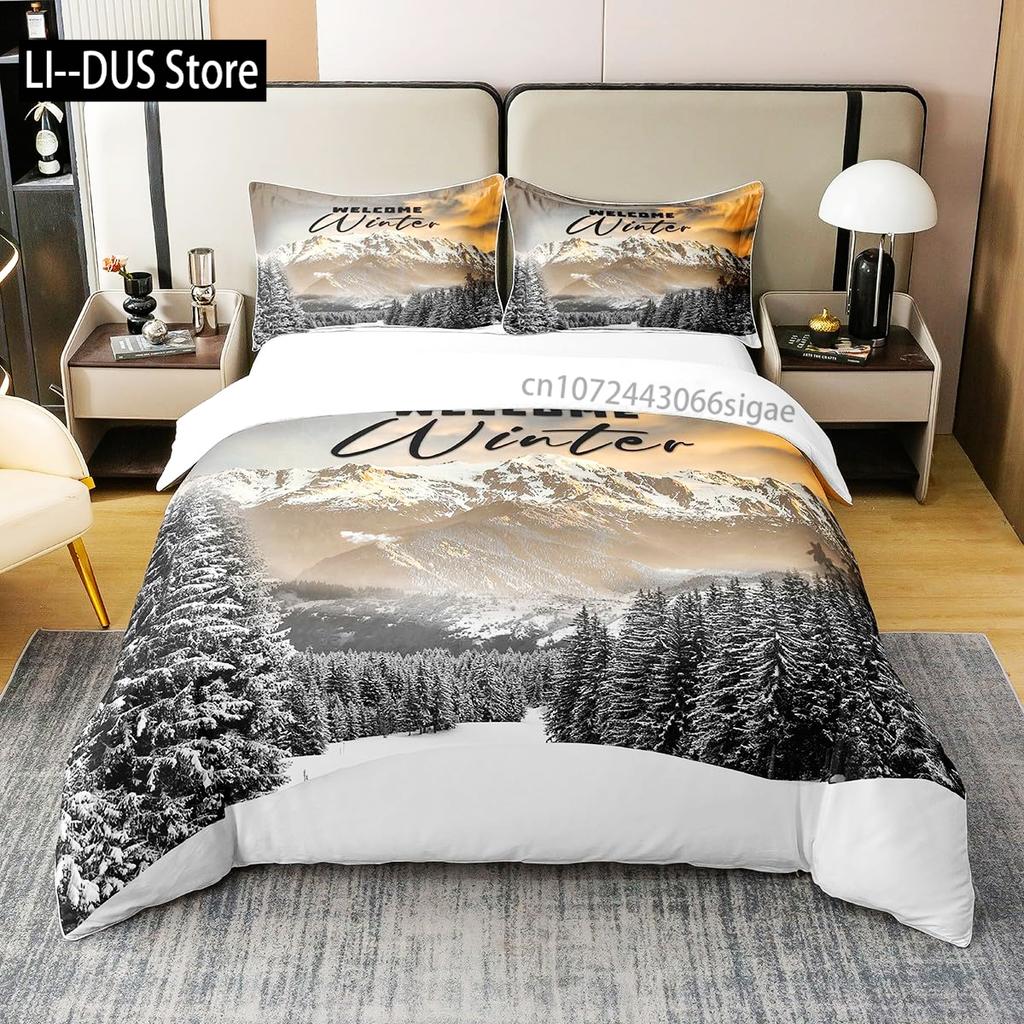 Mountains Duvet Cover Set, Decorative 3 Piece Bedding Set with 2 Pillow Shams, King Queen Full Size, Bedroom Decor Quilt Cover