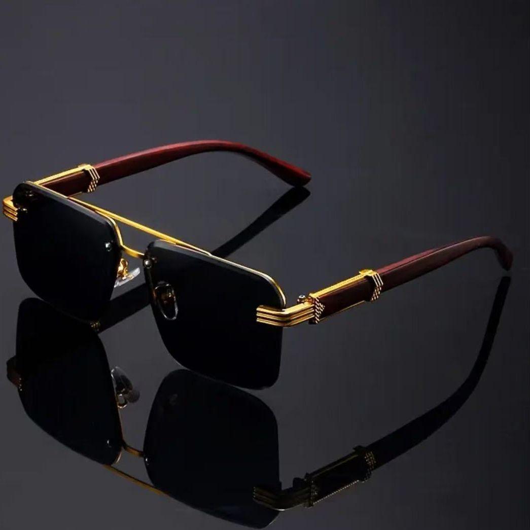 

2025 new high-end sunglasses trimmed half-frame imitation wood grain legs sunscreen design sunshade sunglasses