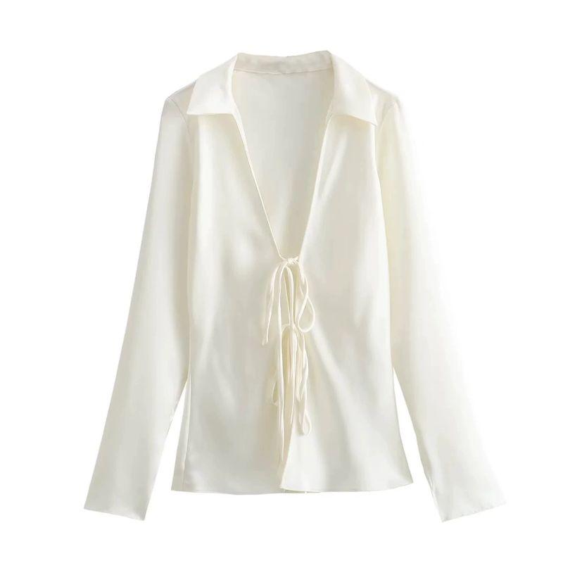

Zbzr Autumn New Women clothes Western Style Fashion Temperament Lapel Long sleeve Bowknot Decoration Shirts 4661041 White L