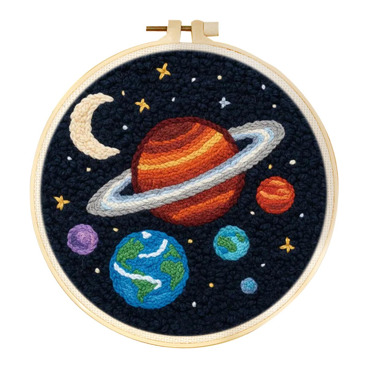 

CHENISTORY Funny Punch Needle Embroidery Kit Space Galaxy Punch Needle Kit Starter Set For Adult Beginner Needlework DIY Craft K 20*20cm