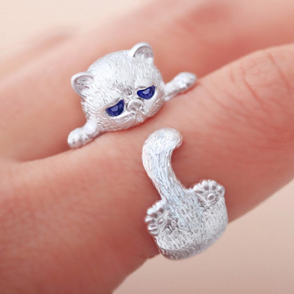 

Dream Kitten Cute Zircon Platinum Fashion Ring Adjustable срібний
