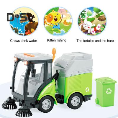 Caminhão de brinquedo de saneamento infantil com luz musical, tração inercial, escala 1/16, modelo de veículo de limpeza de rua realista, brinquedo educacional de caminhão de remoção de neve