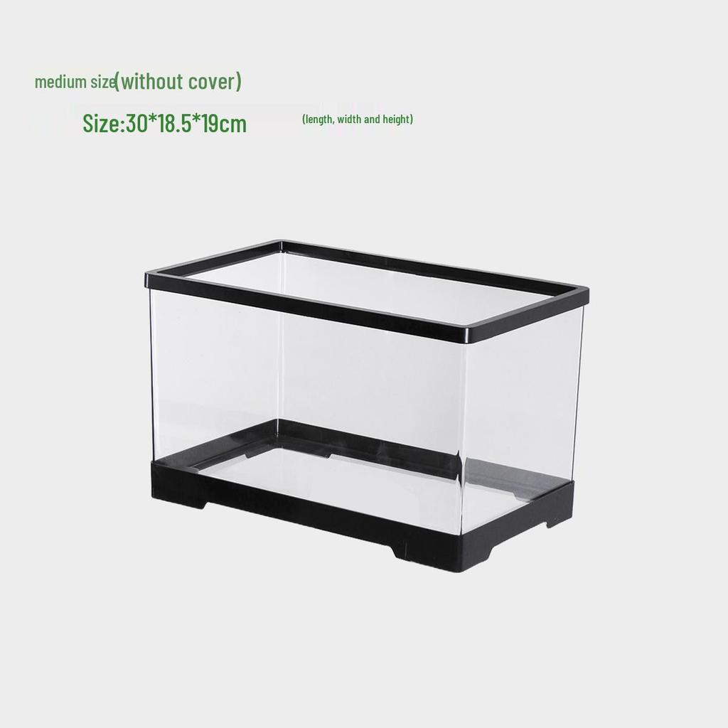 Acvariu Compact pentru Broaște Țestoase cu Platformă de Soare - Habitat Elegant de Birou cu Capac pentru Afișare Ecologică în Sufragerie