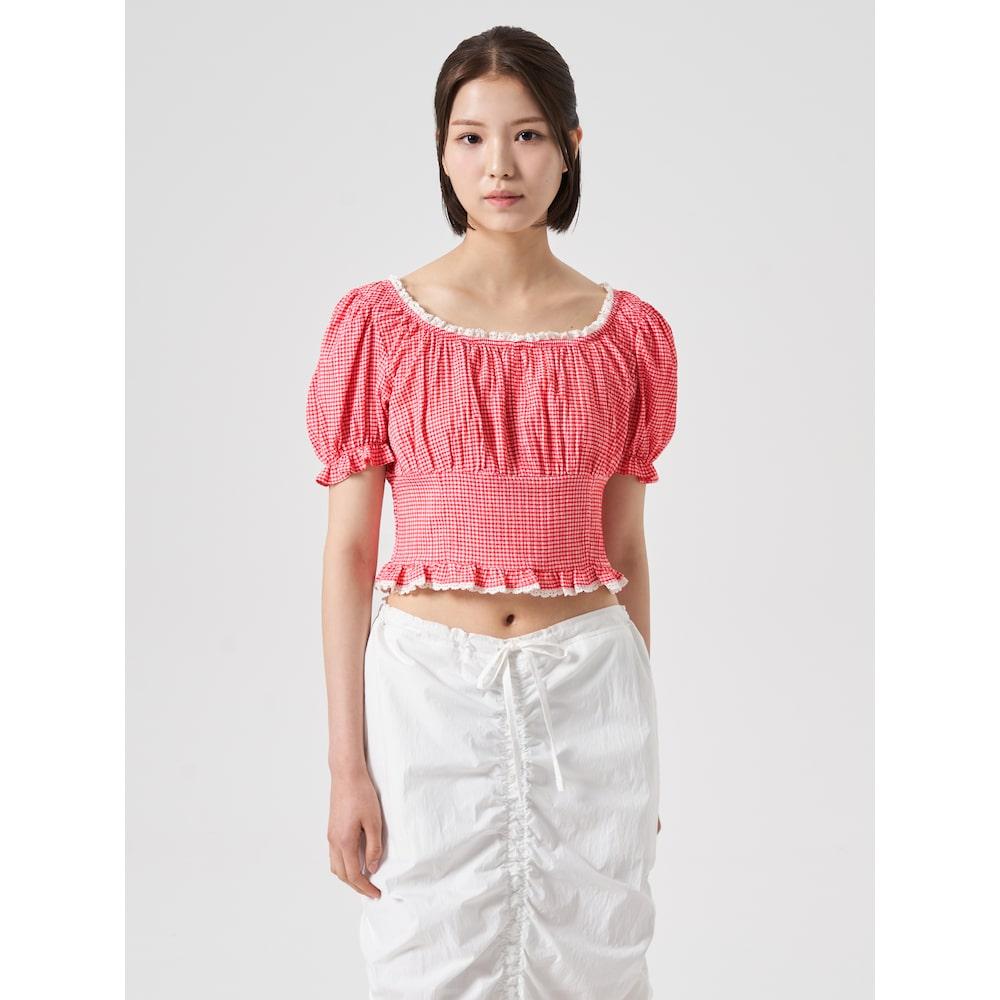8Seconds Gingham Check Crop Blouse Red (114765Ay36) Red/S