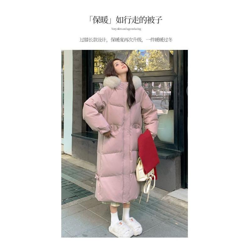 Manteau d'hiver épais à col en fourrure pour femme, taille L, longueur moyenne, coupe ample, rembourré en coton