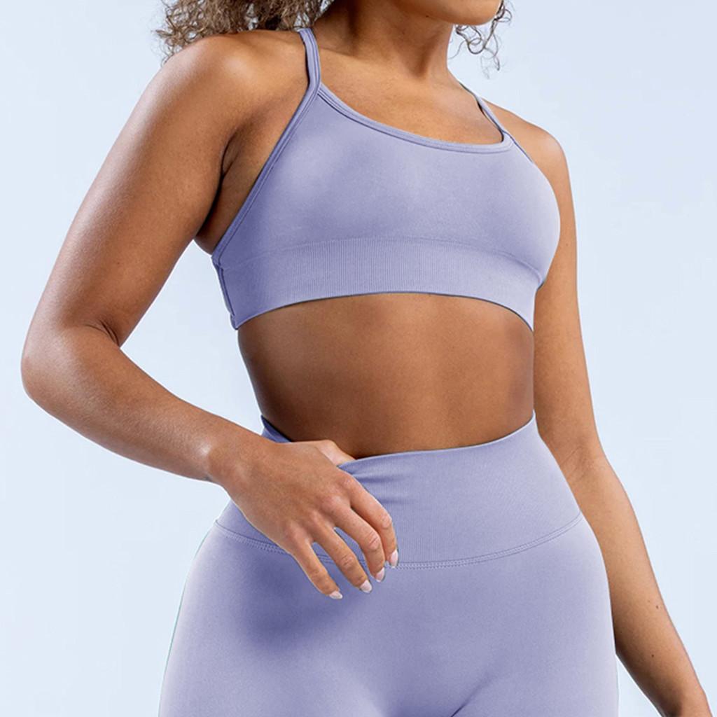 Seamless Matte Nylon Yoga Bra With Cross Back Design For Fitness And Workout