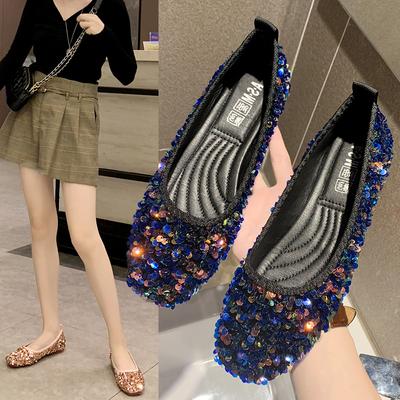 Damenschuhe Neue Frühjahrs- und Herbstschuhe Flachschuhe mit flachem Ausschnitt Damen Bohnenschuhe Damen Pailletten Einzelner Schuh Frau