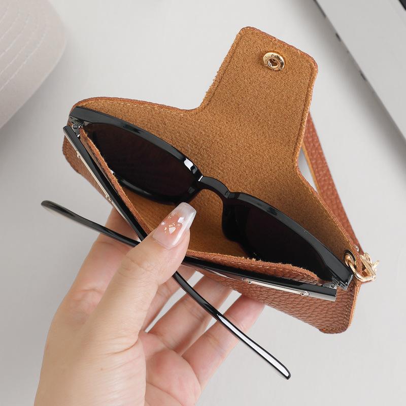 PU Leather Glasses Case Travel Sunglasses Holder With Wrist Strap Soft Pouch Unisex For Daily Use