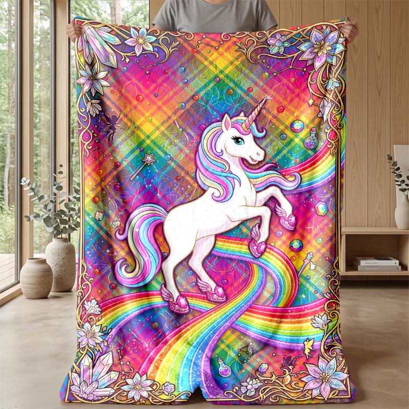 Magical Unicorn Rainbow Theme blanket Lightweight Warm Flannel Blanket Decorative Throw Blanket for Home Decoration