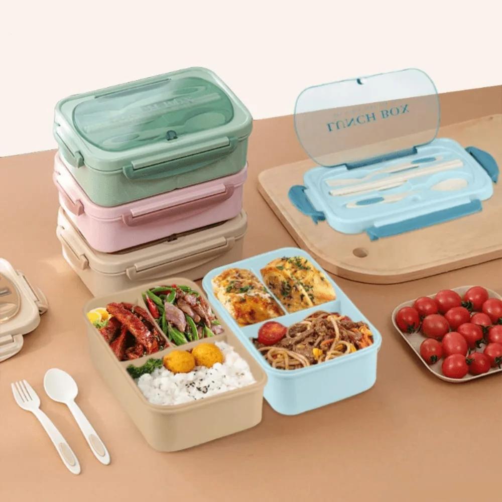 Boîte à lunch étudiante durable avec couverts, étanche, micro-ondable, récipient de stockage alimentaire rectangulaire 1200 ml, boîte de pique-nique, camping