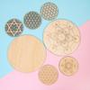 20cm Arts And Crafts Flower of Life Circles Carved Wood Chakra Pattern Coaster Round Edge