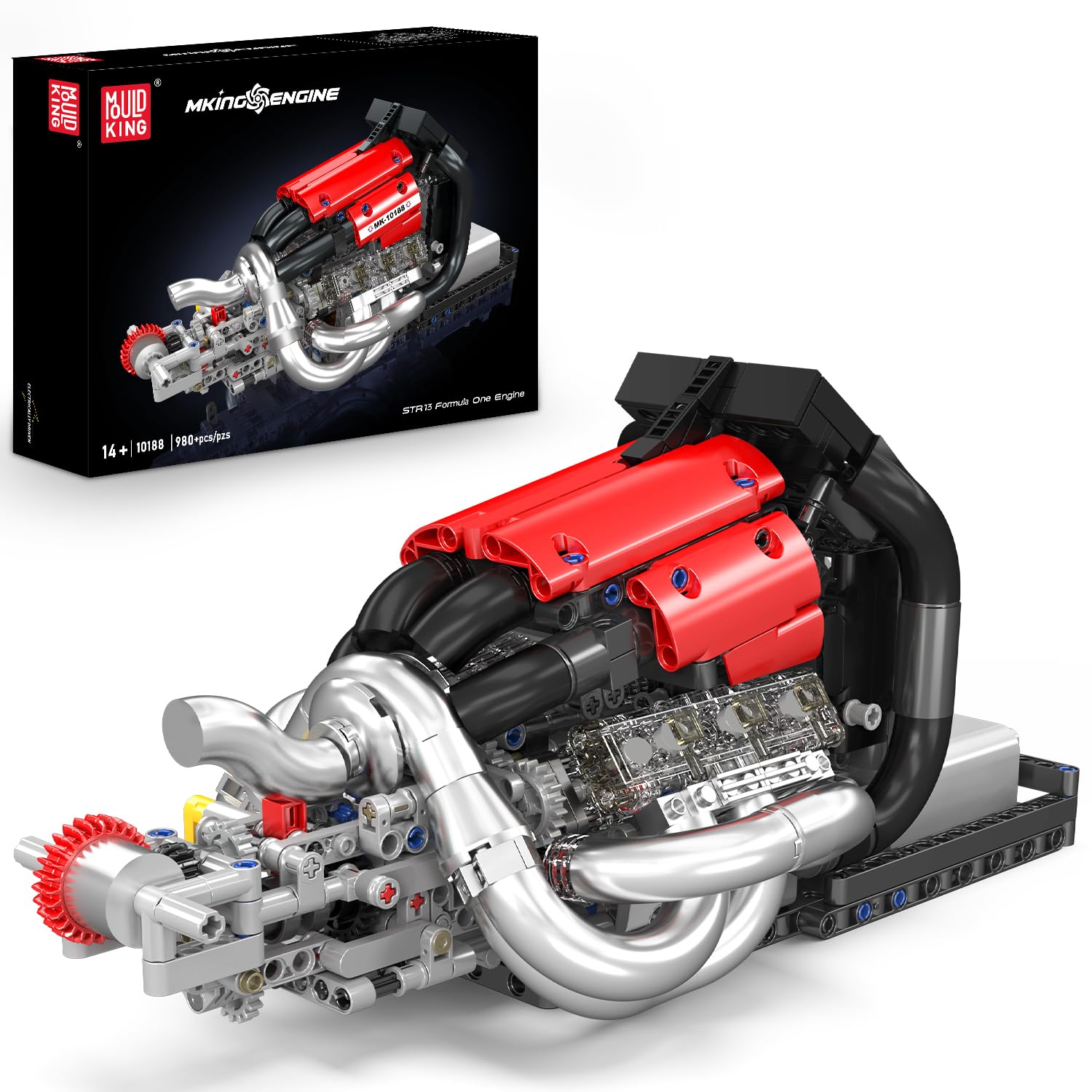 

Mould King 10188 Technik STR13 Official Engine Model Building Block Kit, Build Your Own Miniature Engine - DIY STEM Building Blocks Kit Project for