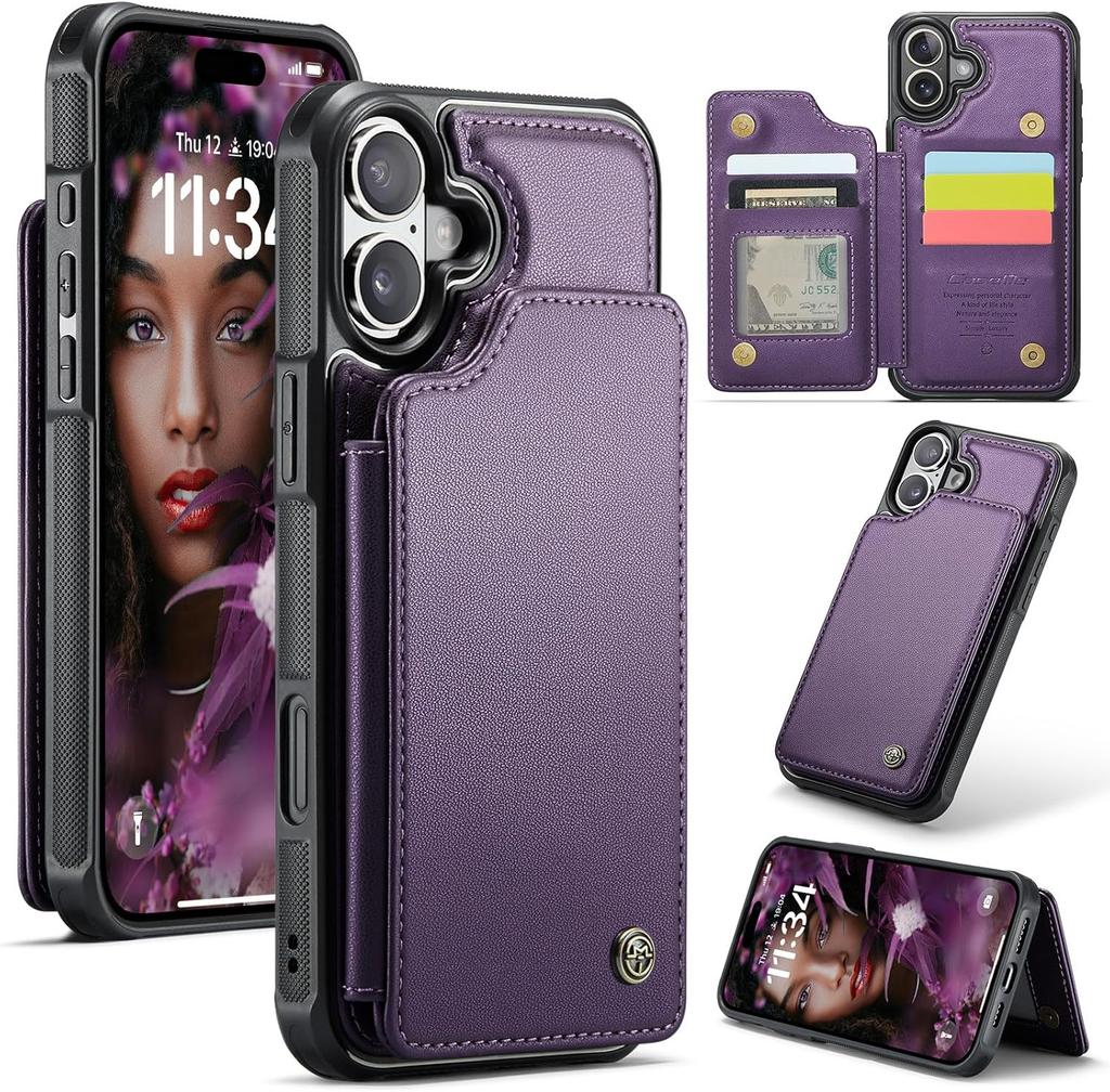 IPhone Wallet Protective Case with Card Holder, RFID Shielding, Men's and Women's Shock-absorbing Leather Bracket, Durable Protective Phone Case