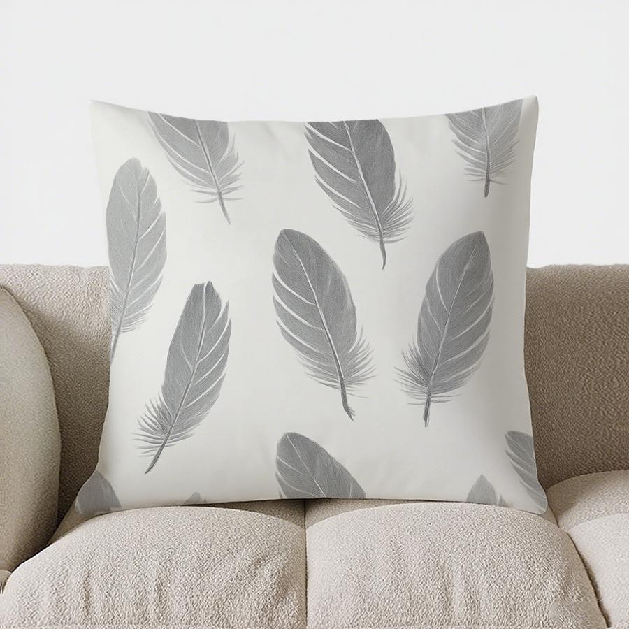 Home Decor Grey Feather Pattern Decorative Throw Pillow Pattern Cushion Cover Suitable For Sofa Bedroom Car Pillow Cover