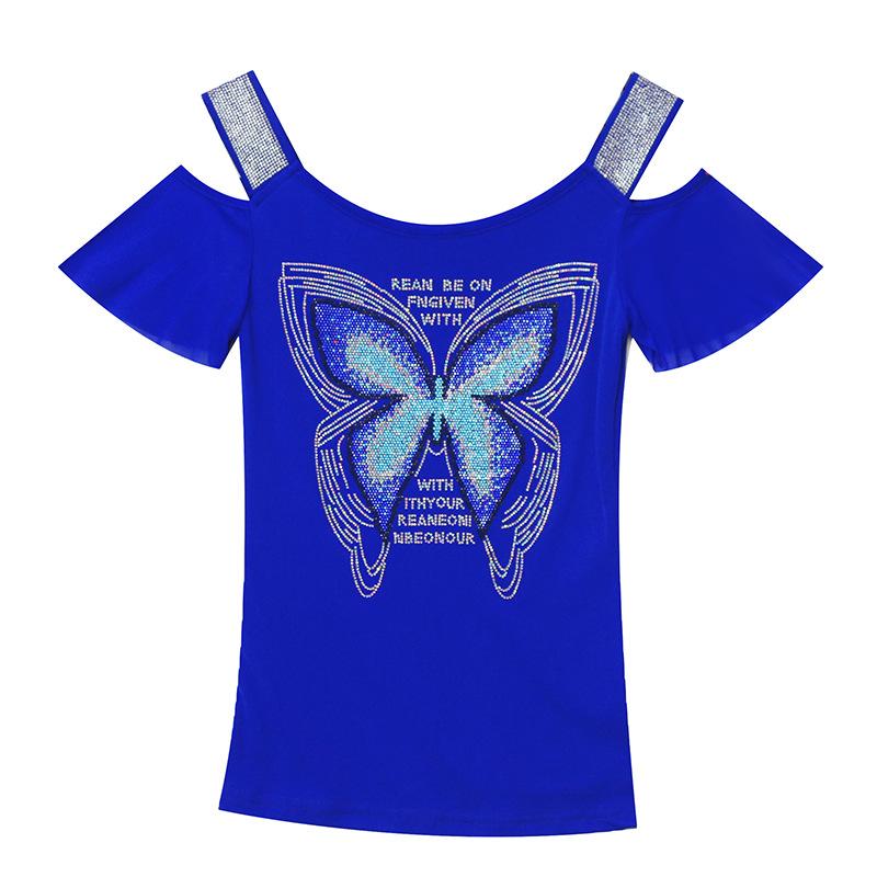 Sommer neues doppellagiges Mesh Kurzarm Mode schulterfrei Rücken T-Shirt