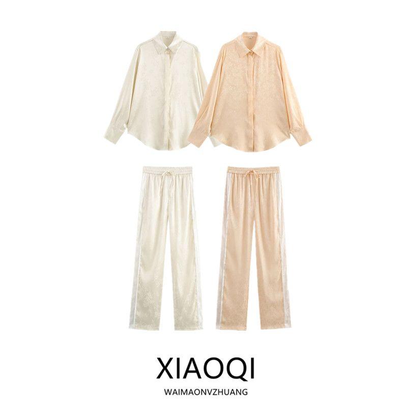 Fashion Style 2024 Autumn New Women's Flower Jacquard Lapel Versatile Gentle Long Sleeves Shirt 1165177