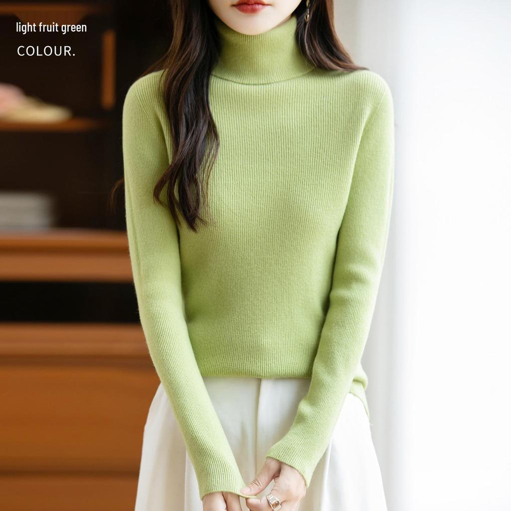 Women's Striped Wool High-Neck Sweater – Knitted Autumn/Winter Pullover Top