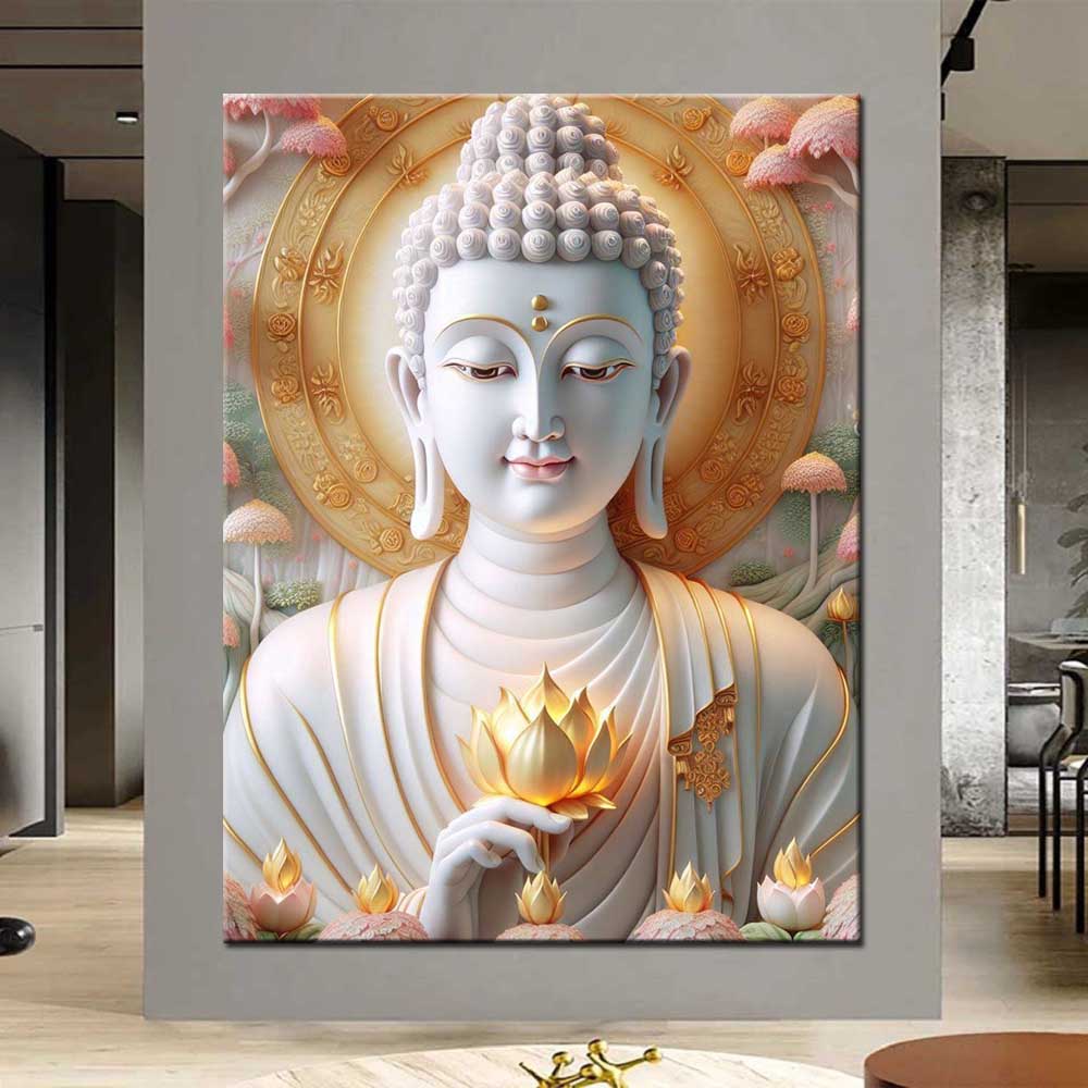 5D Diy Diamond Embroidery Buddha and Flower Picture Full Drill Diamond Painting Needleworks Cross Stitch Home Decor J3733