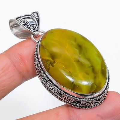 Natural Green Opal Gemstone Handmade 925 Sterling Silver Gift Pendant 2.17" Q9w51