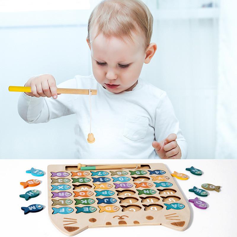 Wooden Letter Number Cognitive Matching Magnetic Fishing Board Children Toy