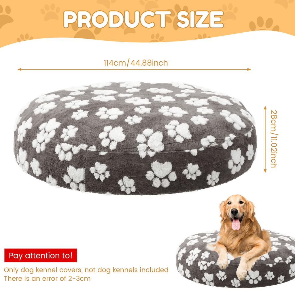 Round Dog Bed Cover Cotton Fleece Waterproof Replacement Pet Bed Cover with Lovely Dog Paw Print Warm Dog Bed Sheet Pet Supplies