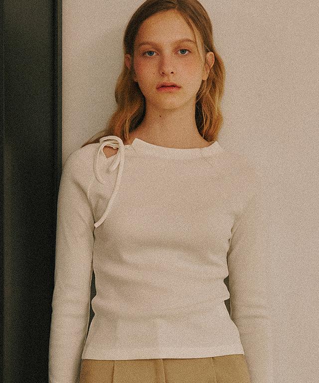RONRON Side Ribbon Bow Long Sleeve Ivory