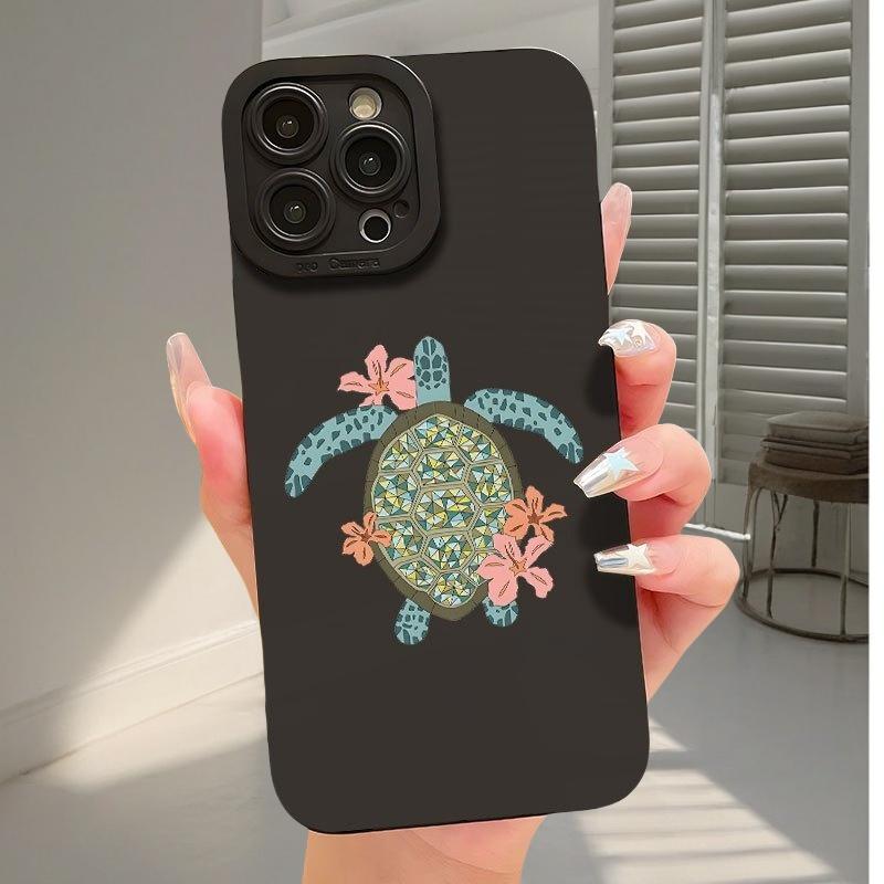 Retro turtle with flower TPU phone case suitable for iPhone 17 16 15 14 13 12 11Pro/Max/Plus anti drop and shockproof back cover