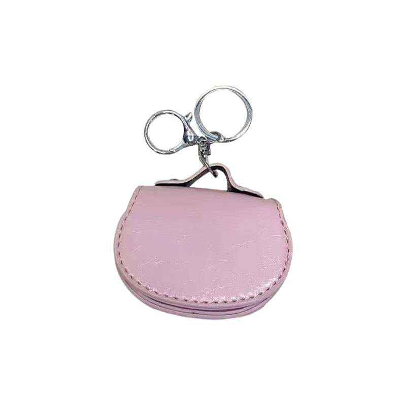 Stylish Leather Keychain Holder Mini Pouch For Earphones Compact Design Sturdy Metal Clip Accessory For Daily Essential