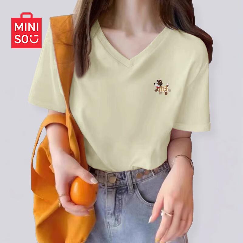 MINISO Women s V-Neck Short Sleeve T-Shirt 2XL