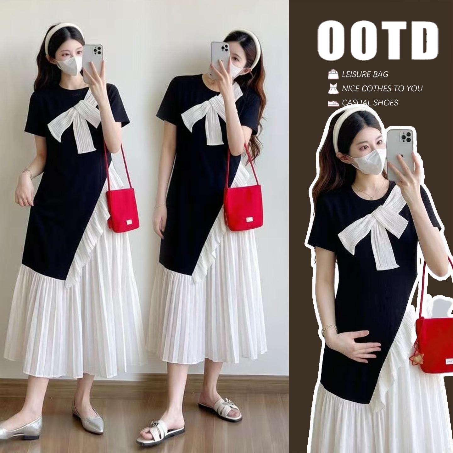 Summer 2026 French Sweet Bow Knit Chiffon Dress Medium