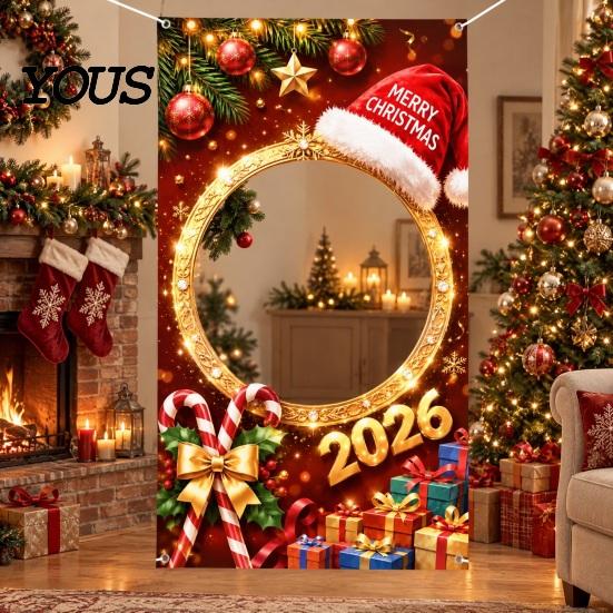 Weihnachts-Foto-Hintergrundbanner mit Gesichtsausschnitt-Dekorationen, Weihnachtsmann-Schneemann Festliche Stand-Requisiten Hintergrund, Requisiten, Party-Dekorationen Claus Dekor