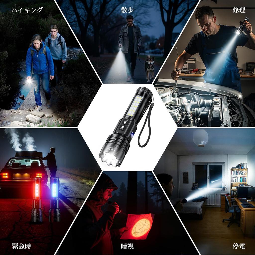 Letmy Powerful Handheld 2000mAh Large Military New LED Rechargeable COB Work IPX6 7 Dimming Battery Level Ideal for Power Disaster Night and Handheld