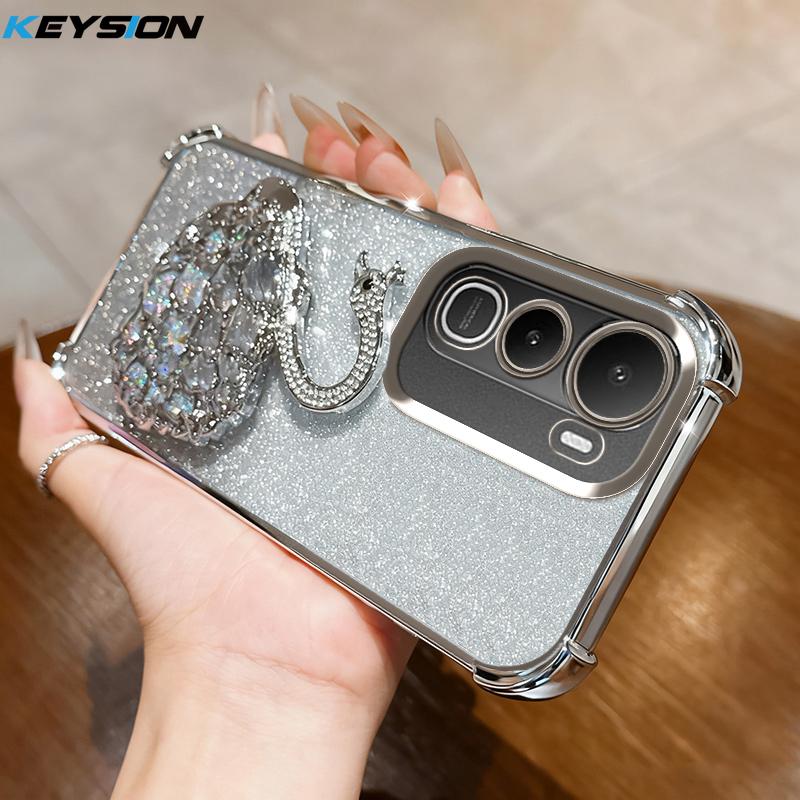 

KEYSION Shockproof Plating TPU Phone Case for IQOO Z10 Lite Glitter Jewelled Swan kickstand Back Cover for IQOO Z10 Lite for IQOO Z10 Lite срібний