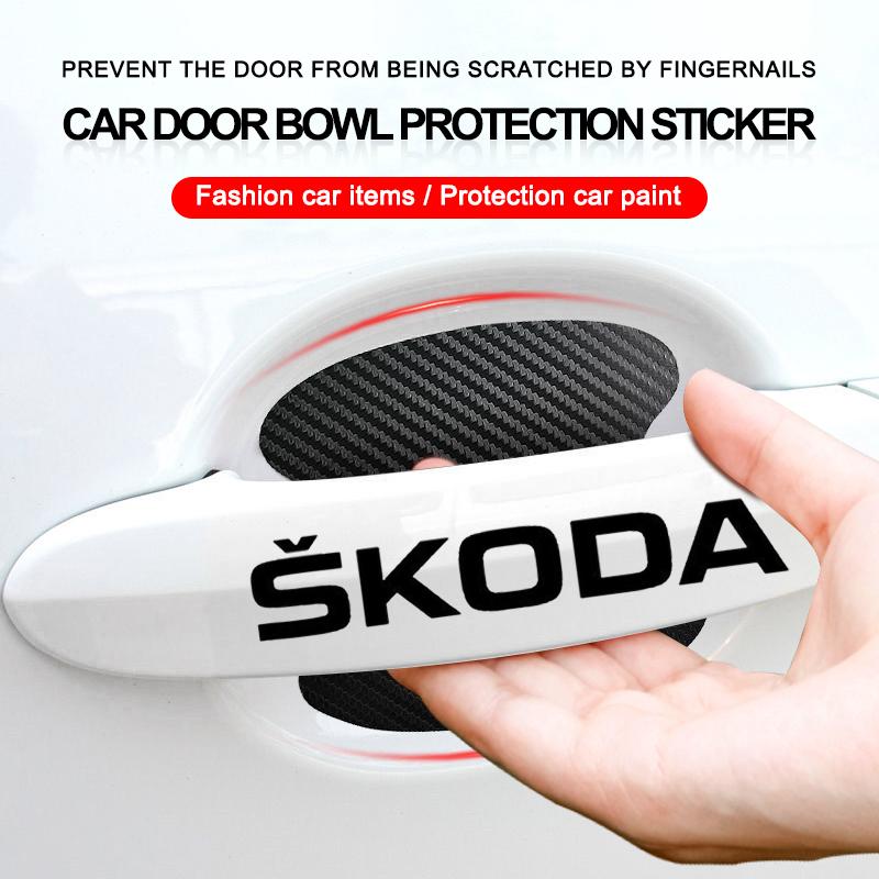 8pcs Car Door Sticker Carbon Fiber Scratches Auto Handle Protection Film for Skoda Superb Octavia Kodiaq Yeti Rapid Karoq Fabia Kamiq Enyaq Vis