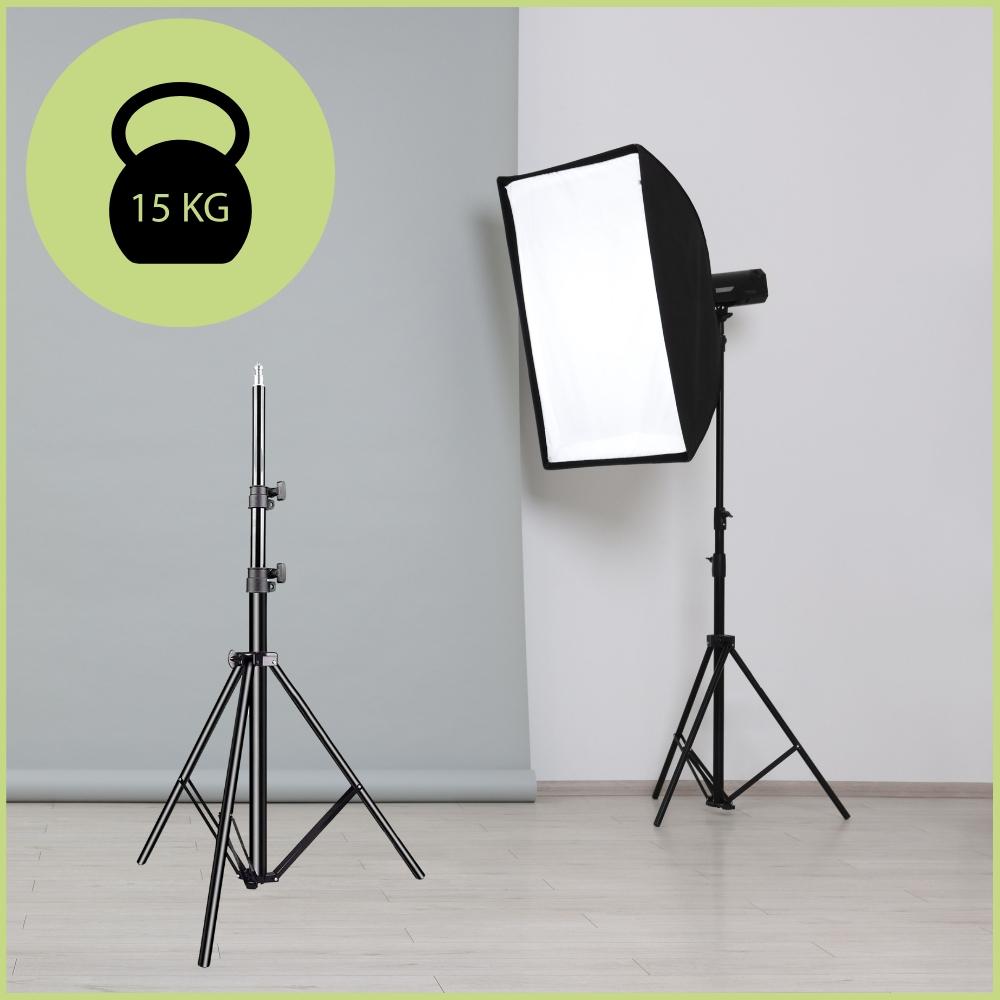 Tripod lighting stand for photographic studio lamps, foldable, 2.1 m, 15 kg