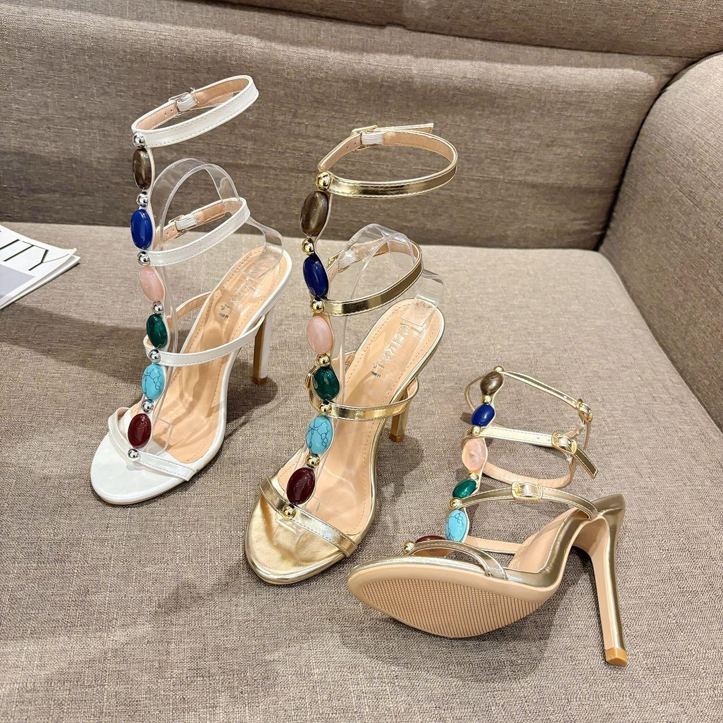 

Высокие банкетные женские туфли лето новые женские Т-образные на высоком каблуке красивые не уставшие ноги сандалии 41 золотой