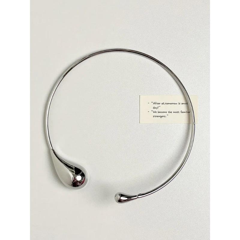 HUANZHI Fashion Water Drop Shaped Open Metal Choker Necklace for Women Girls Punk Cool Exaggerated Minimalist Jewelry Gifts 2024