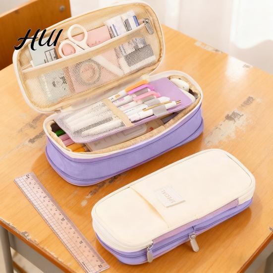Multifunctional Zipper Pouch Large Capacity Pencil Case Portable Office Supplies School Students Storage Bag Stationery Makeup Organizer Pen Holder