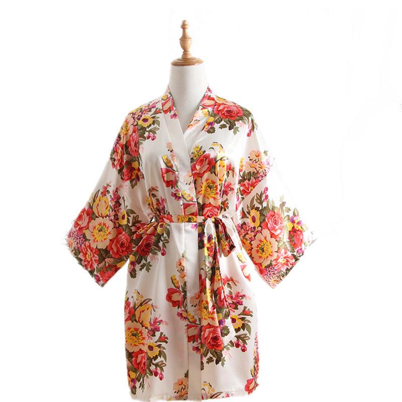 Comfortable Homewear Adult Sateen Peony Flower Open Robe Mother's Nightgown Nightgown Bathrobe Peacock Kimono Fashionable Elegant Elegant