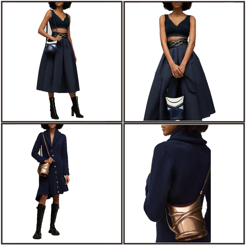 Cylinder bucket bag imported calfskin shoulder messenger bag niche design leather double shoulder women's bag