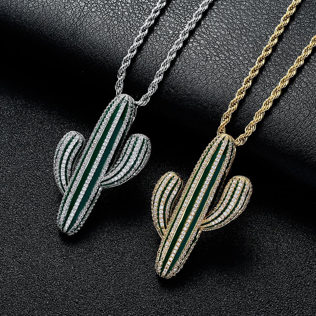 

Кулон Кактус Микро Инкрустация Цирконами Европейский и Американский Уличный Рэп Модный Мужской Универсальный