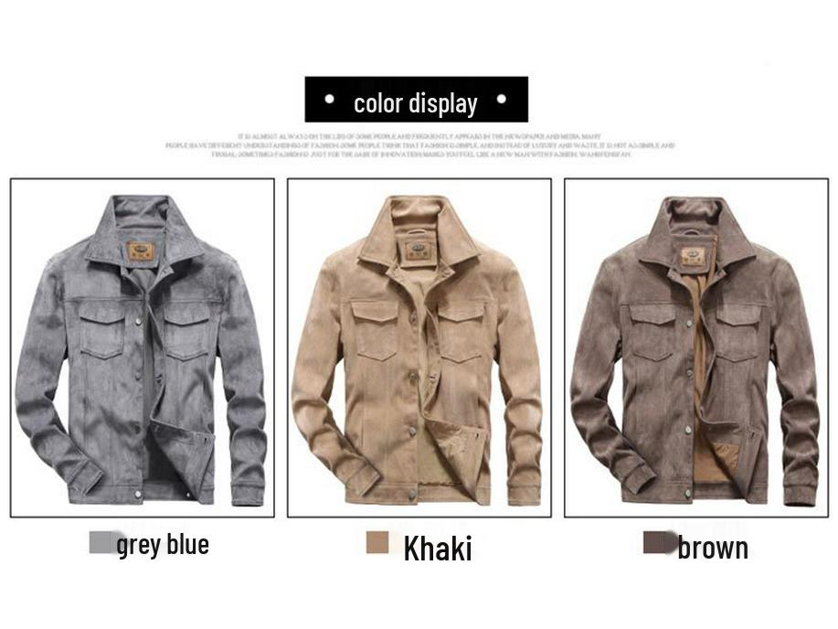 Men's Retro Suede Plush Jacket - Spring/Autumn Thin Workwear Style 1859