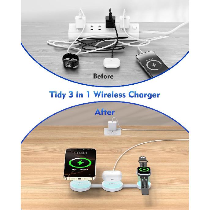 3 In 1 Charging Station for Apple Multiple Devices,Foldable Magnetic Wireless Charger for Travel Charging Pad,Wireless Charger Station for iPhone16
